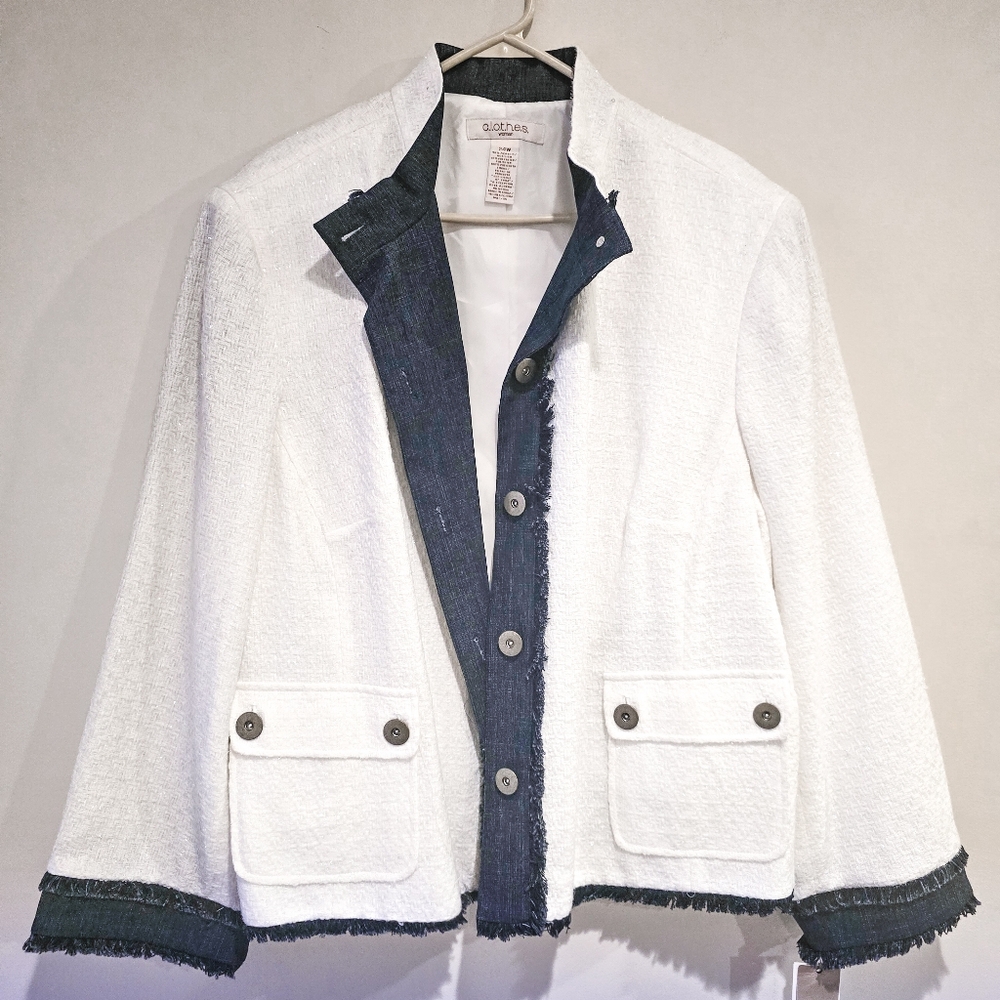 c.l.o.t.h.e.s tweed blazer ivory sparkle w/ denim trim